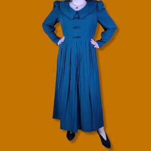 Vintage 90s SBL Designs Emerald Green Long-sleeved Midi Maxi Dress, 14